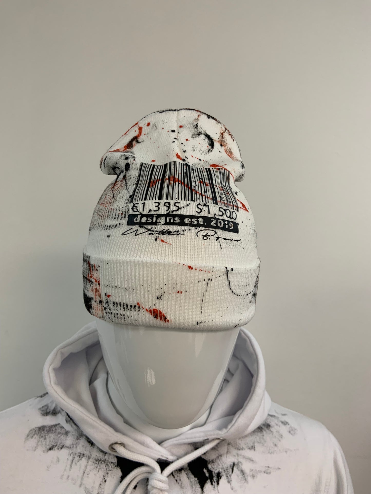 Orange & Black painted beanie ( barcode)