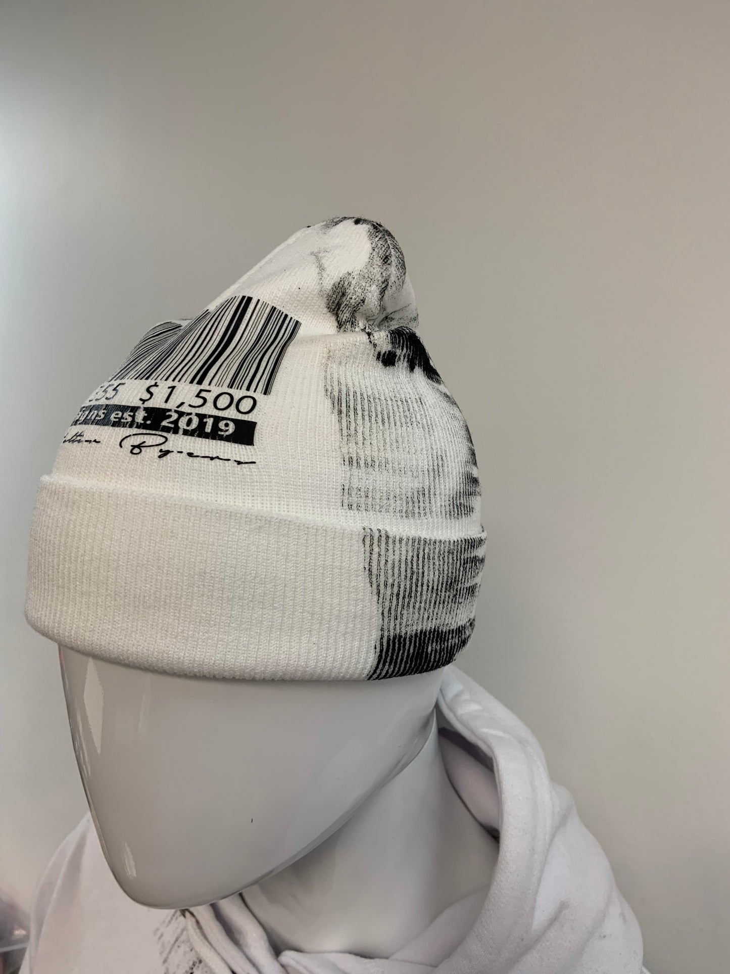 Black and white barcode beanie